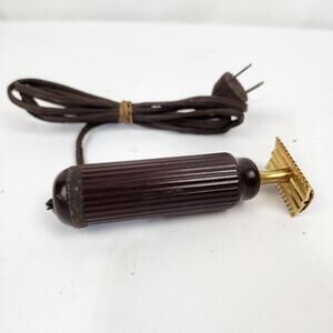 Vintage Gillette Gold Tone Electric Corded Safety Razor Brown Bakelite Handle